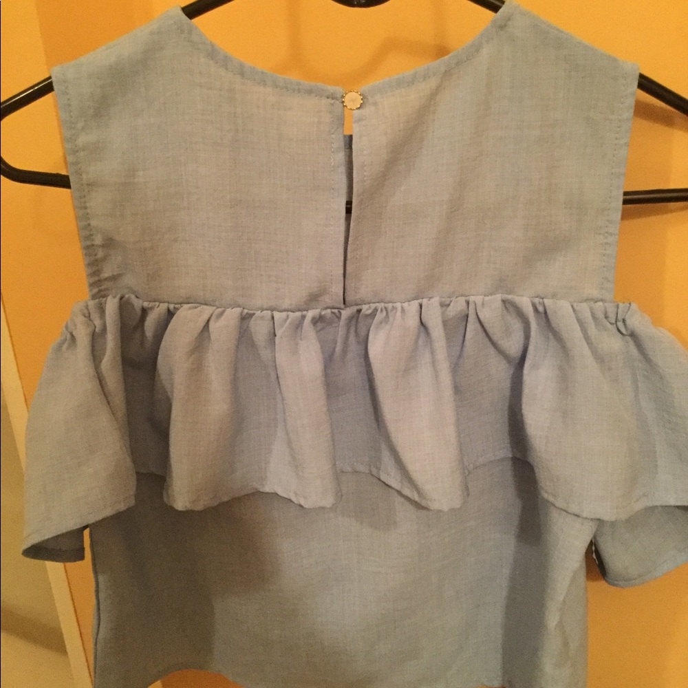 Blue Off Shoulder Ruffle - Picture 2 of 5